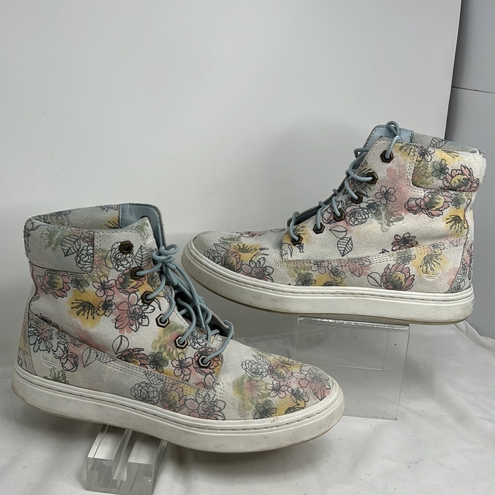 Timberland Londyn Sz 9 Floral Suede Hi Top 6”Sneakers